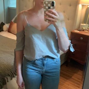 Seersucker off the shoulder blouse